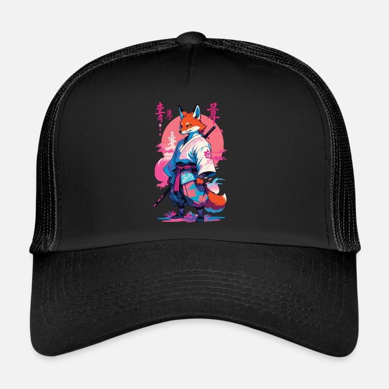 Kitsune Samurai Fox Aesthetic Vaporwave Style Trucker Cap