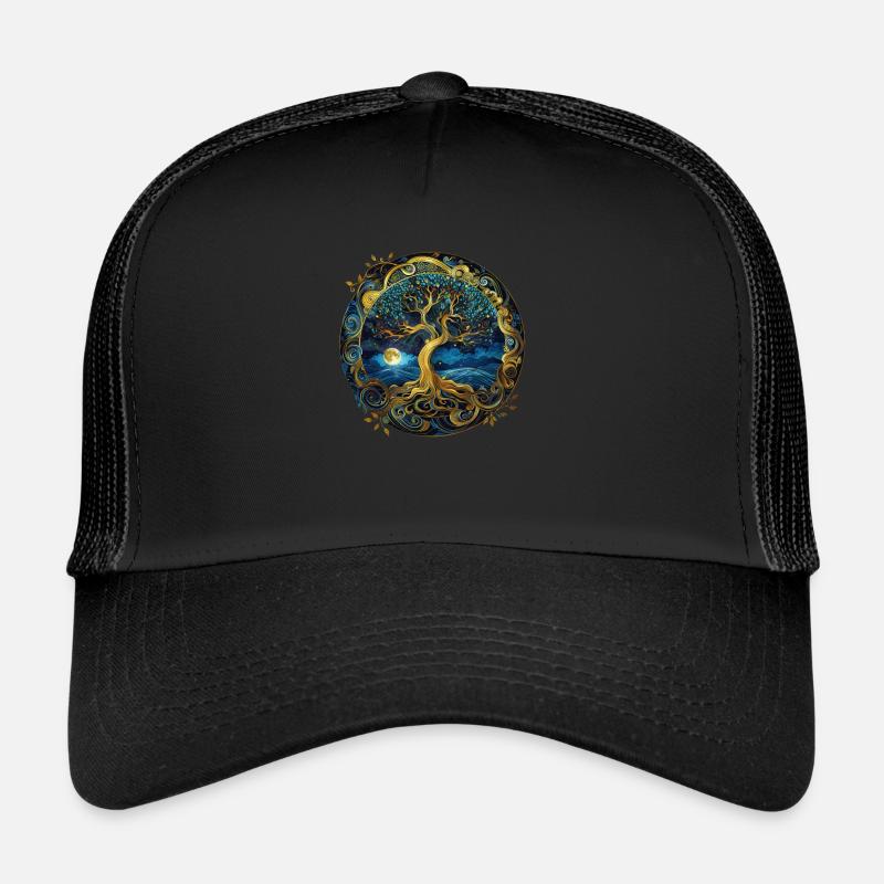 Nordisch Keltischer Baum Tree Of Life Lebensbaum - Trucker Cap - Schwarz/Schwarz