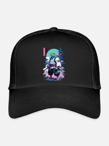 Grenouille samouraï Esthétique Style Vaporwave - Casquette trucker  - noir/noir - Devant
