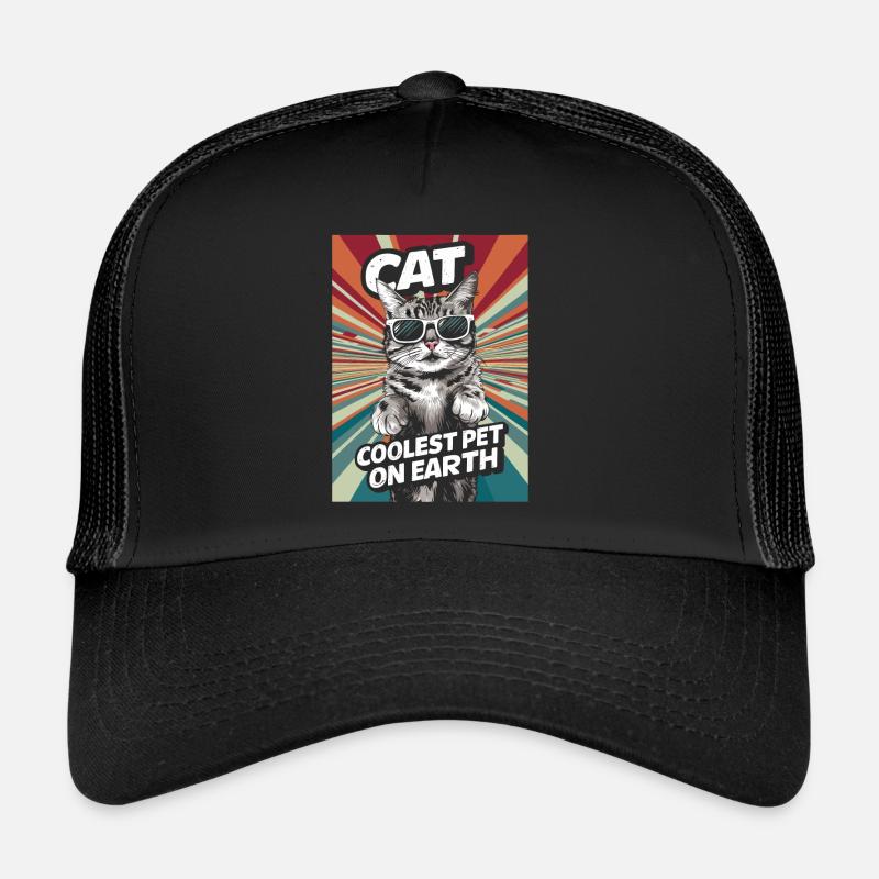 Cat Coolest Pet On Earth Retro Sunglasses Funny Trucker Cap