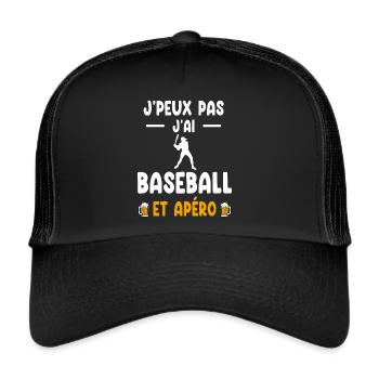baseballeur je peux pas j'ai baseball apéro - Casquette trucker  - noir/noir - Devant