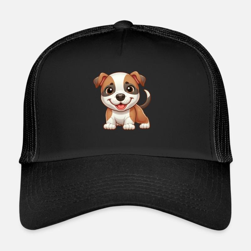 Mignon Pitbull Chien Dessin Animé Bande Dessinée Mignon - Casquette trucker  - noir/noir