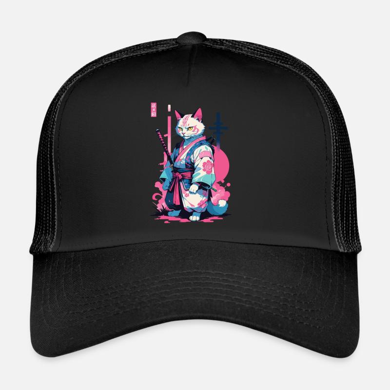 Chat samouraï Vaporwave Esthétique Japon Art Casquette trucker 