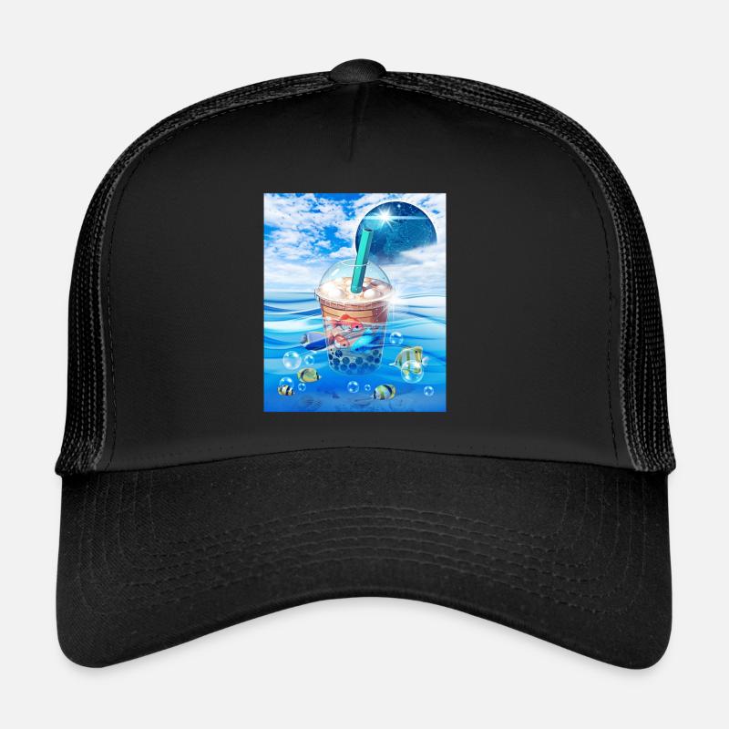 Frutiger Aero Aesthetic Tech Bubble Tea Boba Milkt Trucker Cap