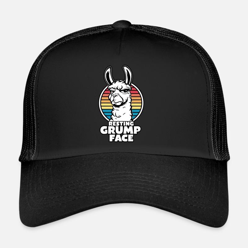 Resting Grump Face Llama Funny Retro Rainbow Trucker Cap