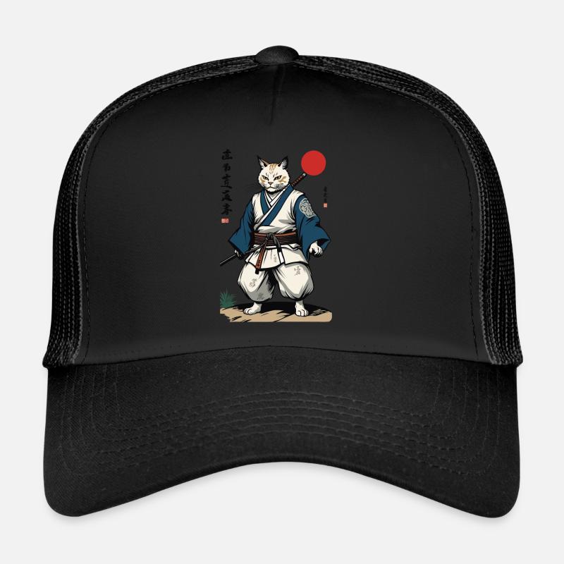 Chat Samouraï Vintage Ukiyo-E Artwork Design Casquette trucker 