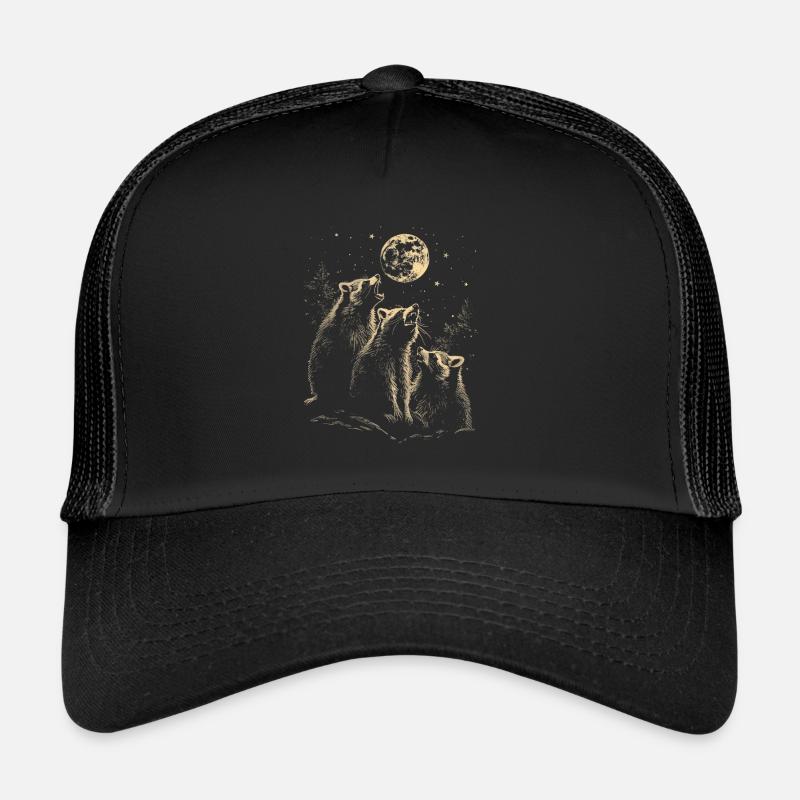 3 ratons laveurs lune hurlant illustration drôle Casquette trucker 