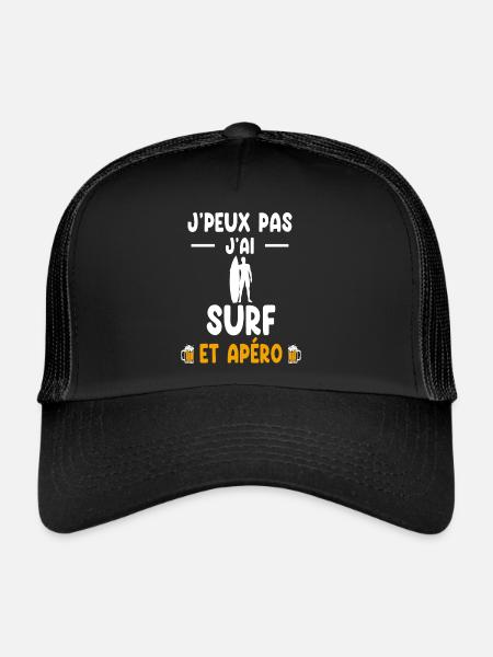 surfeur je peux pas j'ai surf apéro - Casquette trucker  - noir/noir - Devant