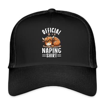 Official Sleeping House Highland Cow PJ Sleeping - Trucker Cap - black/black - Front