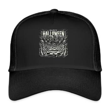 Gespenstisches Schachspiel Halloween Shirt - Trucker Cap - Schwarz/Schwarz - Vorne