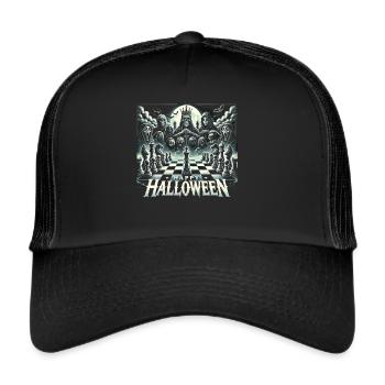 Halloween Schach Fan T-Shirt - Trucker Cap - Schwarz/Schwarz - Vorne