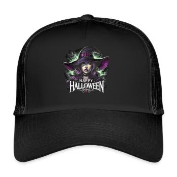 Witch with magic look and Happy Halloween - Trucker Cap - black/black - Front