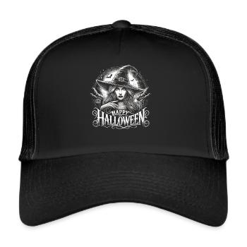 Beautiful Witch with Happy Halloween - Trucker Cap - black/black - Front
