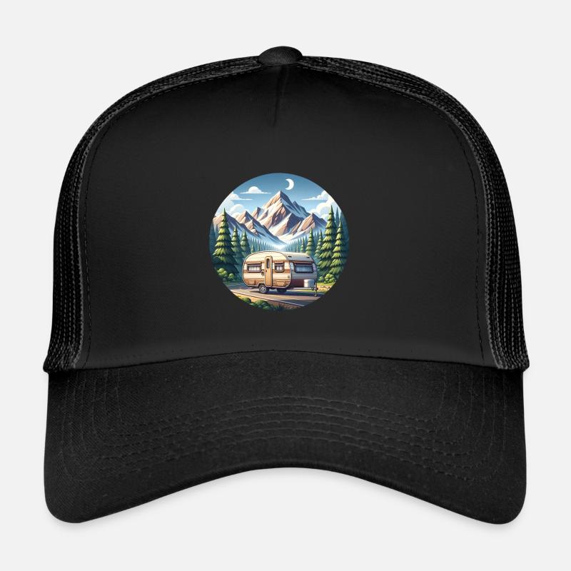 Camping Camper Wohnwagen - Trucker Cap - Schwarz/Schwarz
