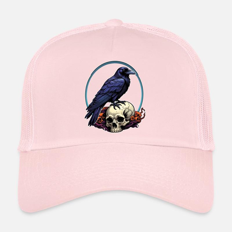 Big Raven Sitting on Sculls Trucker Cap