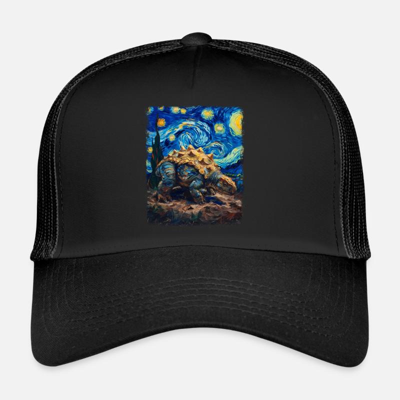 Ankylosaurus Dinosaurier Sternennacht Gemälde - Trucker Cap - Schwarz/Schwarz