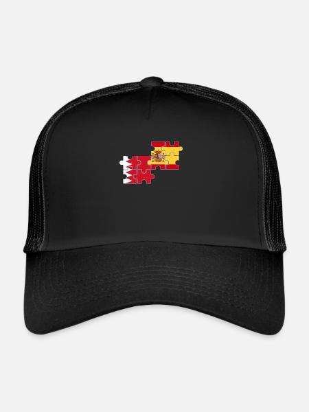 Bahrain Spain Flag of Bahraini - Trucker Cap - black/black - Front