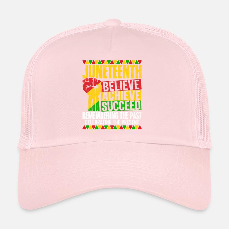 Juneteenth Believe Achieve Succeed BHM Black Trucker Cap