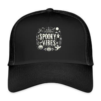Halloween T-Shirt "Spooky Vibes" - Black-White - Trucker Cap - black/black - Front