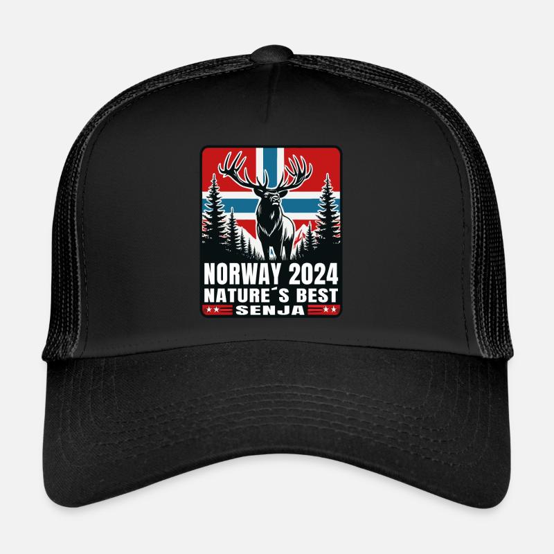 Norwegen 2024 Hirsch Elch Natur Senja - Trucker Cap - Schwarz/Schwarz