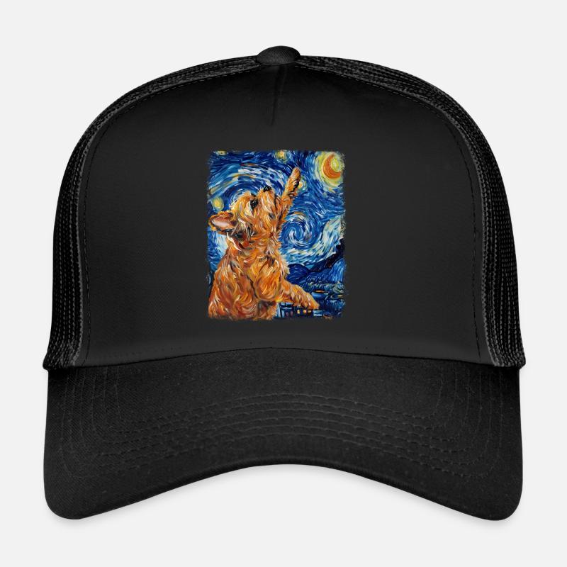 Brüsseler Griffon Hund Sternennacht Gemälde - Trucker Cap - Schwarz/Schwarz