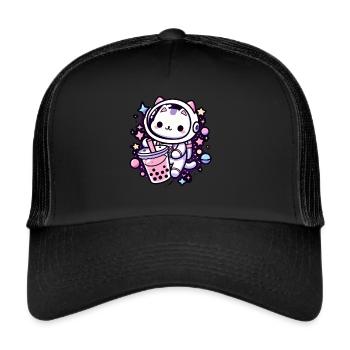 Kawaii Cat Astronaut Bubble Tea in Space - Trucker Cap - black/black - Front