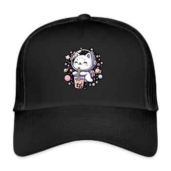 Kawaii Cat Astronaut Bubble Tea in Space - Trucker Cap - black/black - Front
