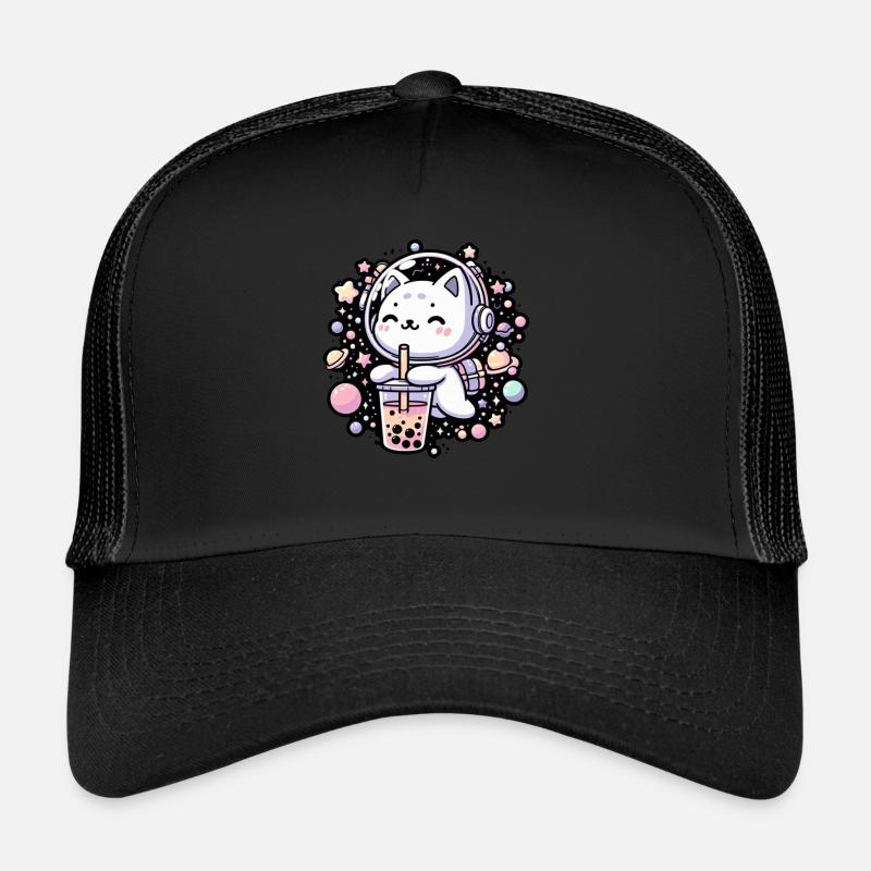 Kawaii Cat Astronaut Bubble Tea in Space Trucker Cap