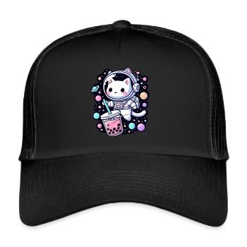 Kawaii Cat Astronaut Bubble Tea in Space - Trucker Cap - black/black - Front