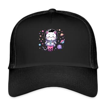 Kawaii Cat Astronaut Bubble Tea in Space - Trucker Cap - black/black - Front