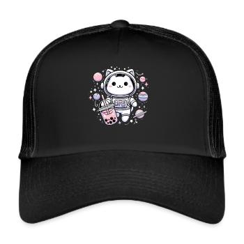 Kawaii Cat Astronaut Bubble Tea in Space - Trucker Cap - black/black - Front