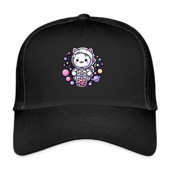 Kawaii Cat Astronaut Bubble Tea in Space - Trucker Cap - black/black - Front