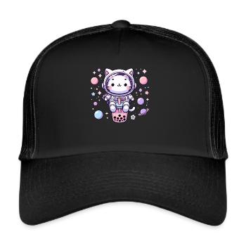 Kawaii Cat Astronaut Bubble Tea in Space - Trucker Cap - black/black - Front