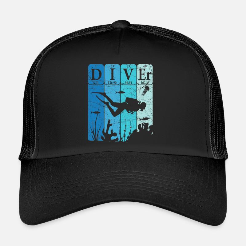 Scuba Diver Periodic Table Elements Retro - Trucker Cap - black/black