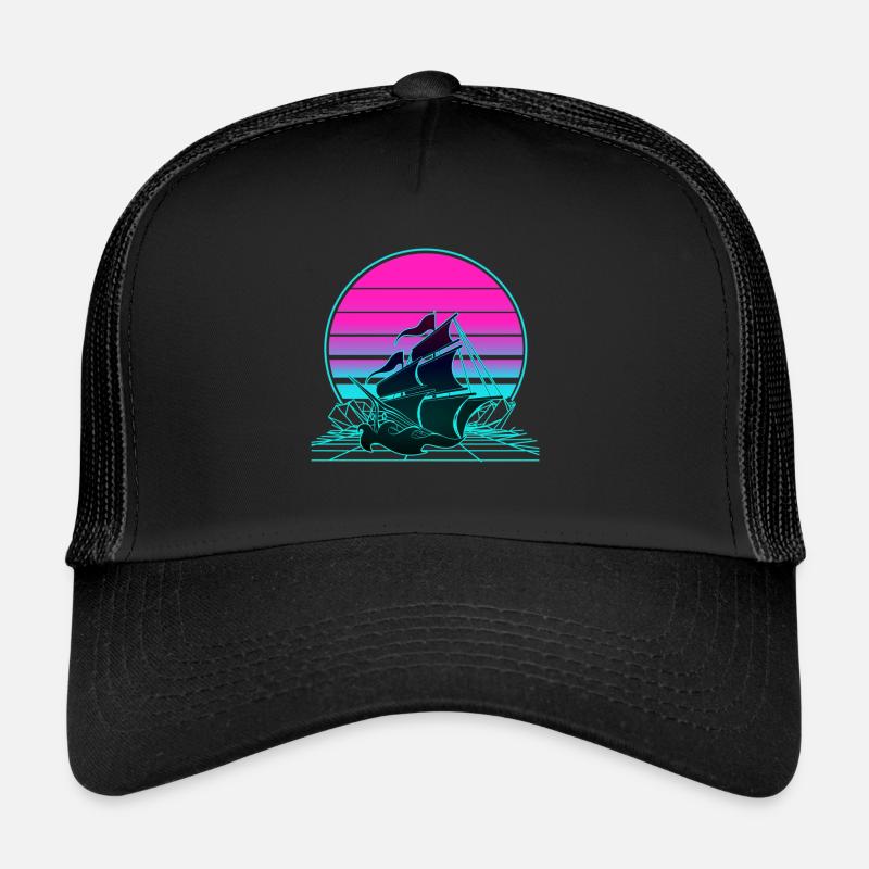 Sunset Pirate Ship Trucker Cap
