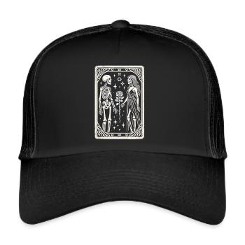 T-shirt de tarot d’Halloween : Couple de squelettes avec rose - Casquette trucker  - noir/noir - Devant