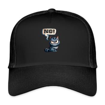 Grummelige Katze - No! lustiges Kätzchen - Trucker Cap - Schwarz/Schwarz - Vorne