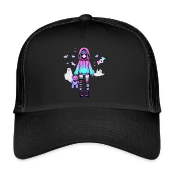 Pastell Goth Anime Girl Mit Teddybär Gotik - Trucker Cap - Schwarz/Schwarz - Vorne