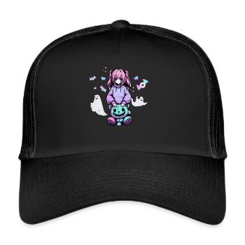 Pastell Goth Anime Girl Mit Teddybär Gotik - Trucker Cap - Schwarz/Schwarz - Vorne