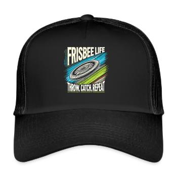 Frisbee Life - Throw, Catch, Repeat - Trucker Cap - Schwarz/Schwarz - Vorne