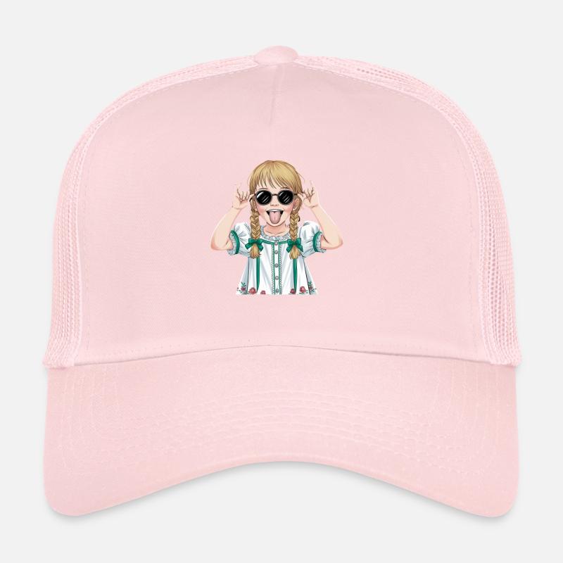 Fille cool avec des lunettes de soleil et des nattes dans le Casquette trucker 