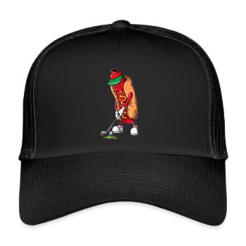 Hobby Golfer Golf Course Golfer Eating Hot Dog - Trucker Cap - black/black - Front