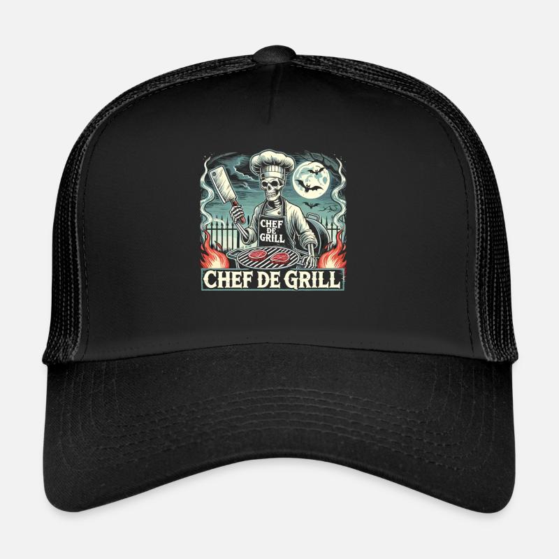 Skeleton Chef at the Grill Halloween – Chef de Grill Trucker Cap