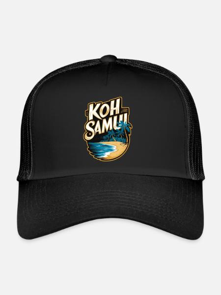Plage souvenir de Koh Samui et palmiers - Casquette trucker  - noir/noir - Devant