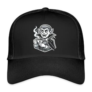 Vampir Kaffeepause: Lustiges Halloween T-Shirt - Trucker Cap - Schwarz/Schwarz - Vorne