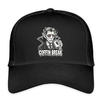 Coffin Break Lustiges Halloween T-Shirt mit Kaffee - Trucker Cap - Schwarz/Schwarz - Vorne