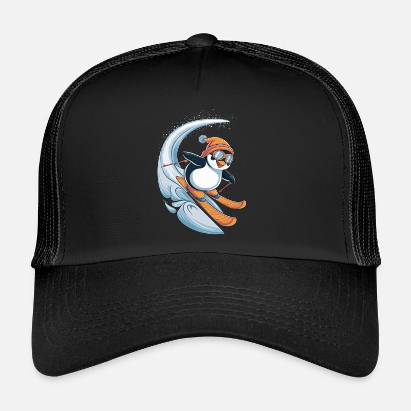 Penguin Skiing Fun Winter Trucker Cap