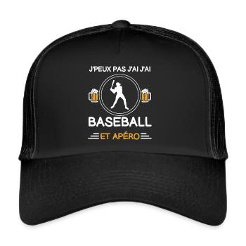 je peux pas j'ai baseball apéro baseballeur - Casquette trucker  - noir/noir - Devant