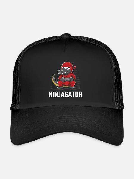 Ninja Alligator Gamer Fun Gaming Reptile Graphic - Trucker Cap - black/black - Front