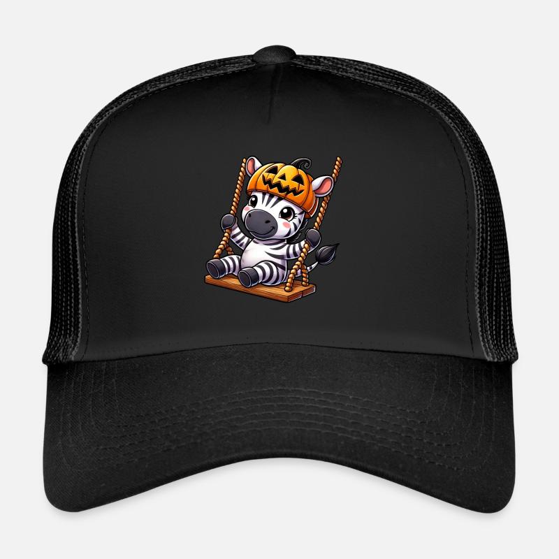 Halloween Zebra Pumpkin with Hat on Swing Trucker Cap